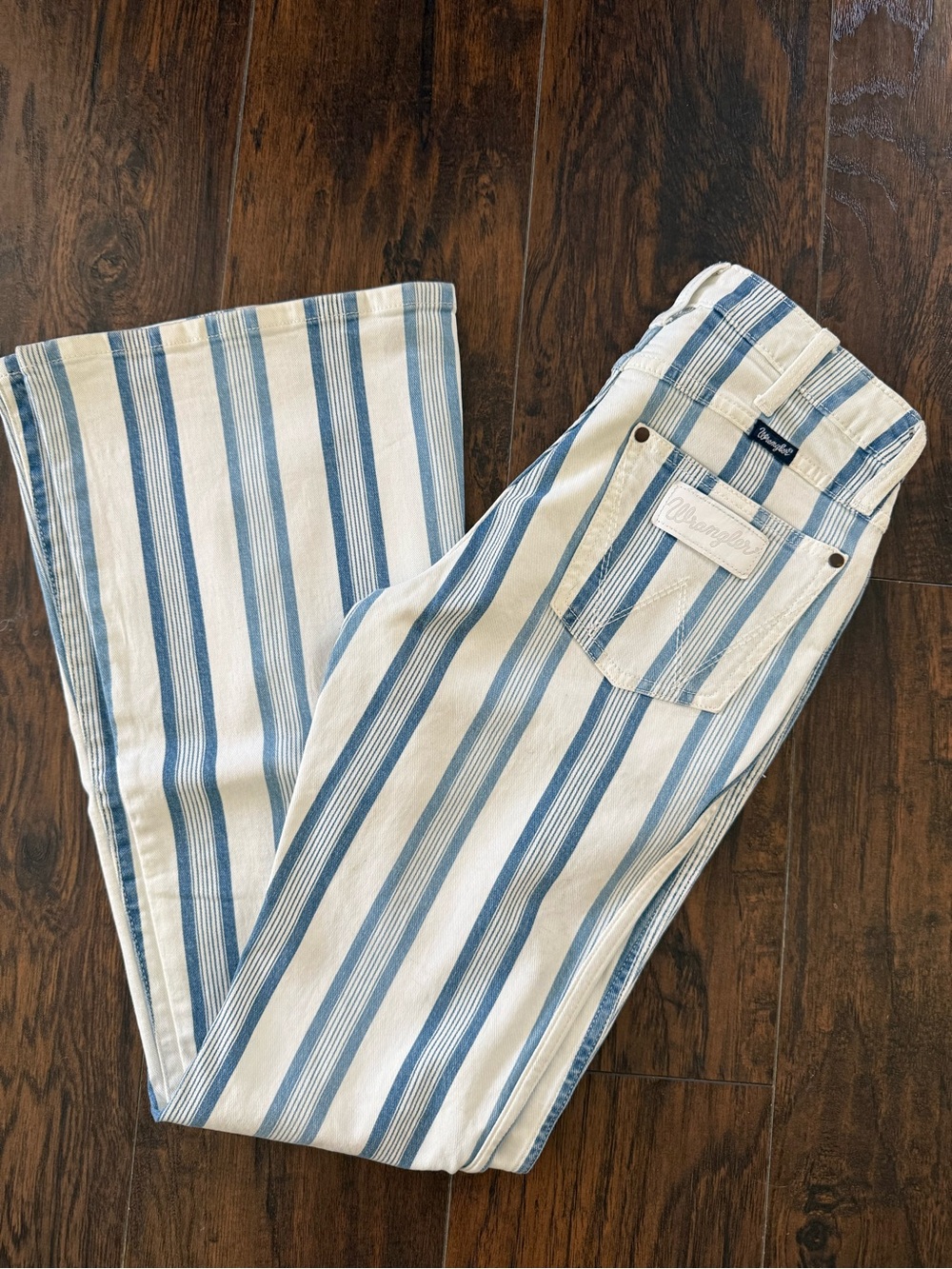 Wrangler Blue and White Striped Wide Leg Jeans